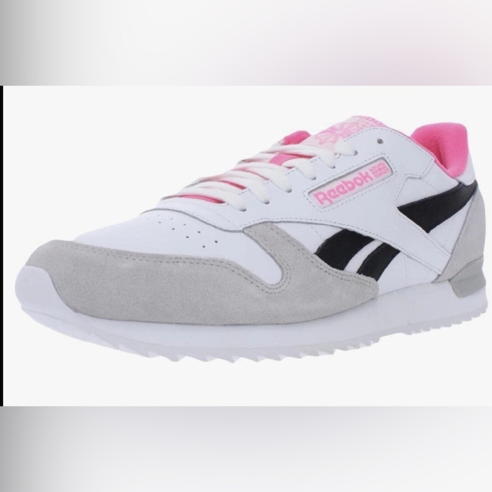 Reebok Men White, Pink, and Gray CL Leather Ripple Sneakers Size 9.5